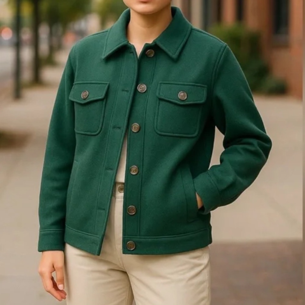 Joie Wool Blend Shirt Jacket Green Button‎ Front Size 1X NWT